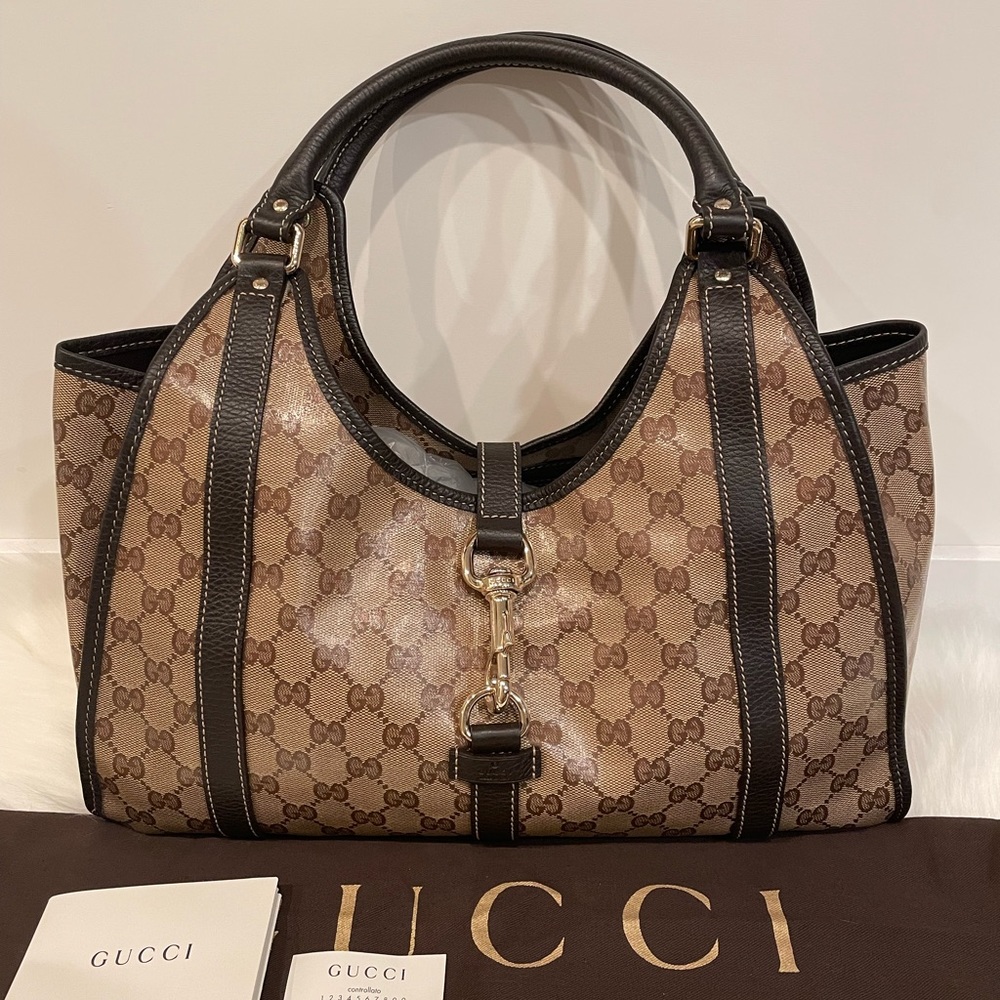 GUCCI 265699 Crystal Monogram Medium Joy Shoulder Bag Dark Brown